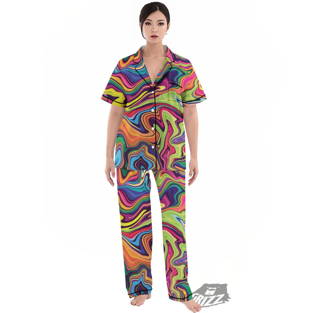 Colorful Psychedelic Print Women's Pajamas Set-grizzshop