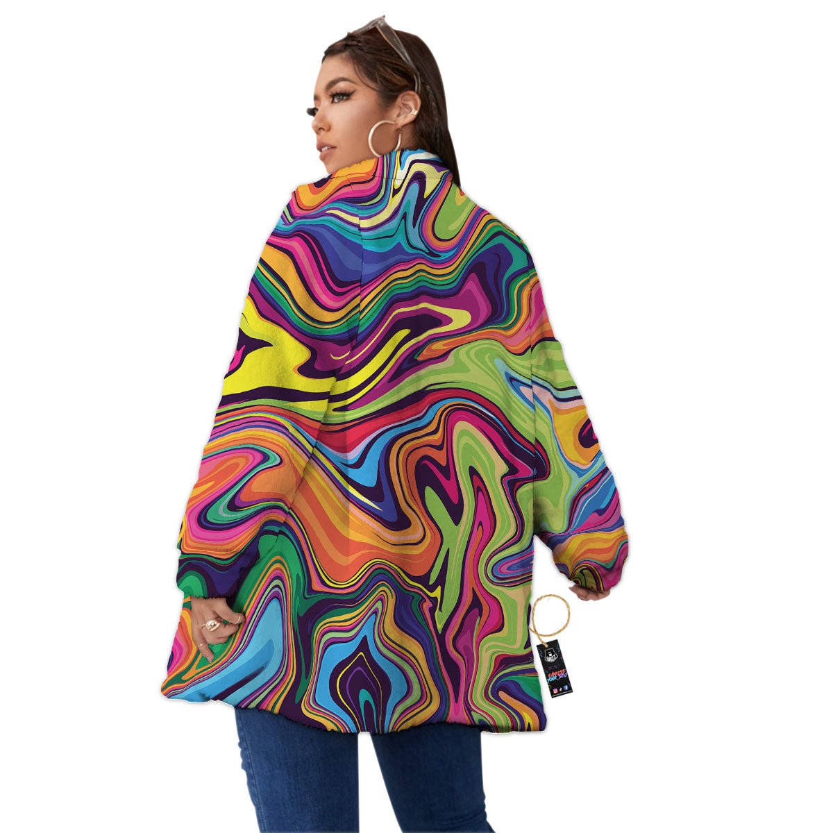 Colorful Psychedelic Print Women's Sherpa Jacket-grizzshop