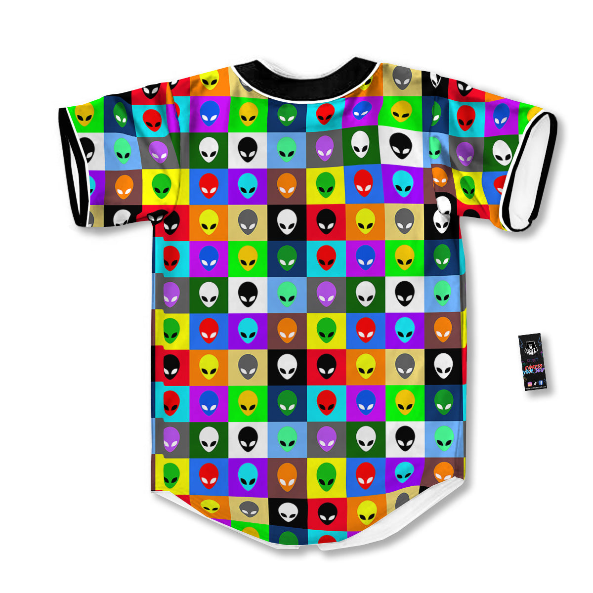 Colorful Retro Aliens Face Print Pattern Baseball Jersey-grizzshop