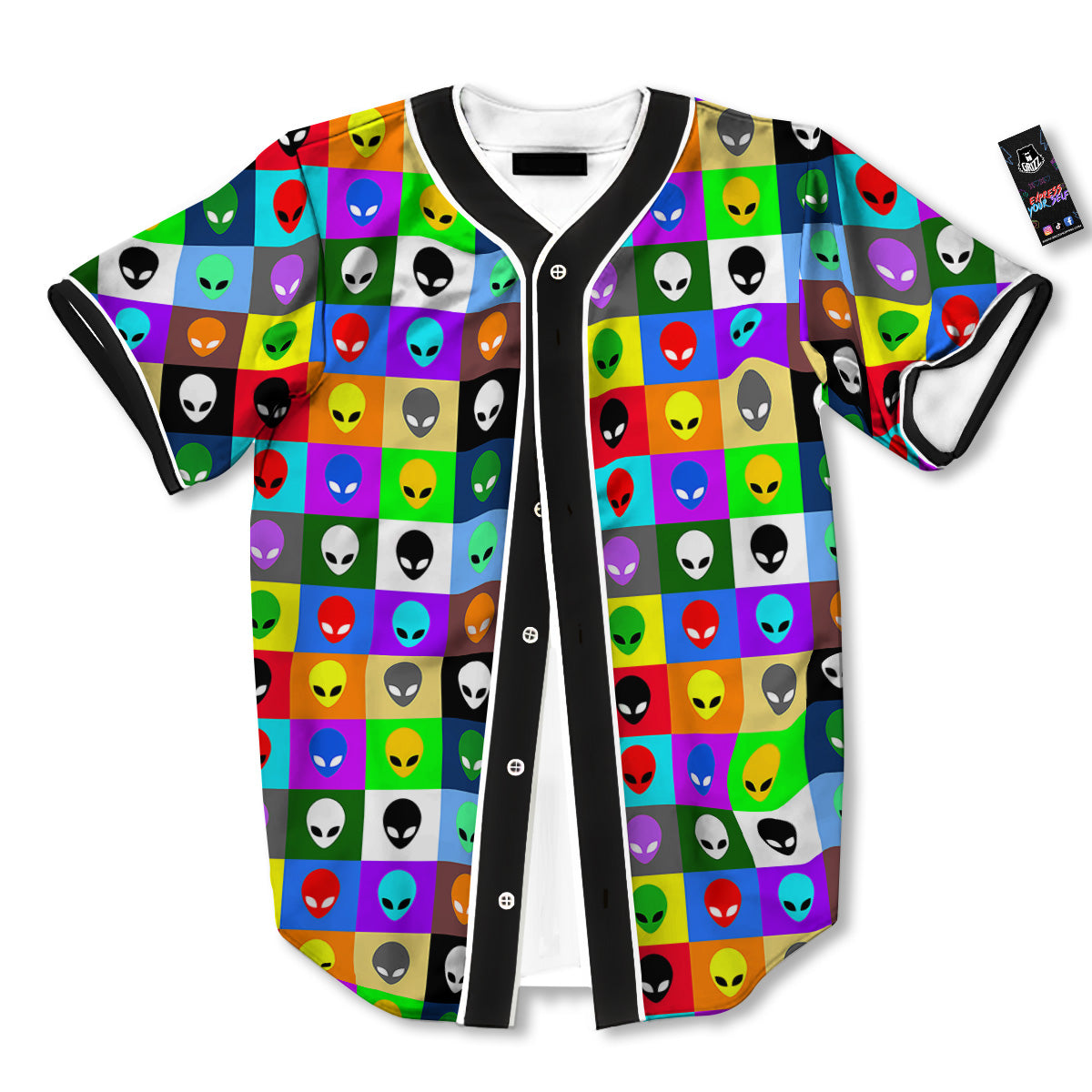 Colorful Retro Aliens Face Print Pattern Baseball Jersey-grizzshop
