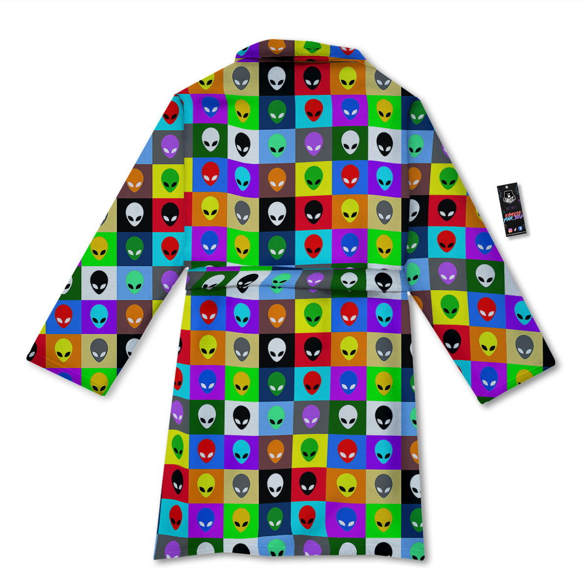 Colorful Retro Aliens Face Print Pattern Bathrobe-grizzshop