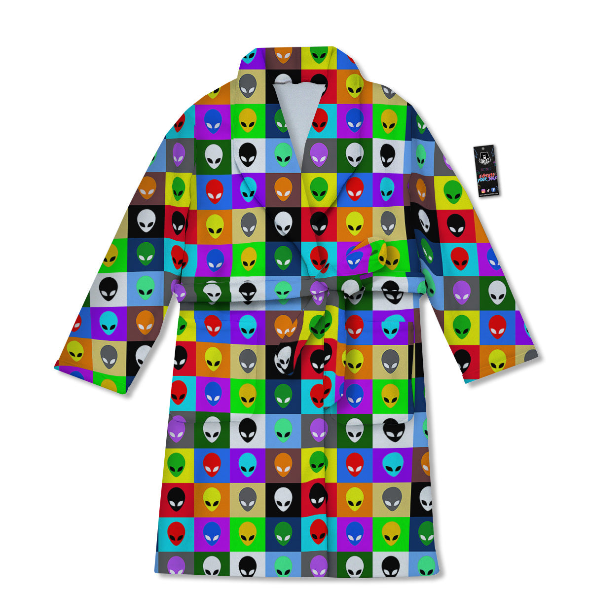 Colorful Retro Aliens Face Print Pattern Bathrobe-grizzshop