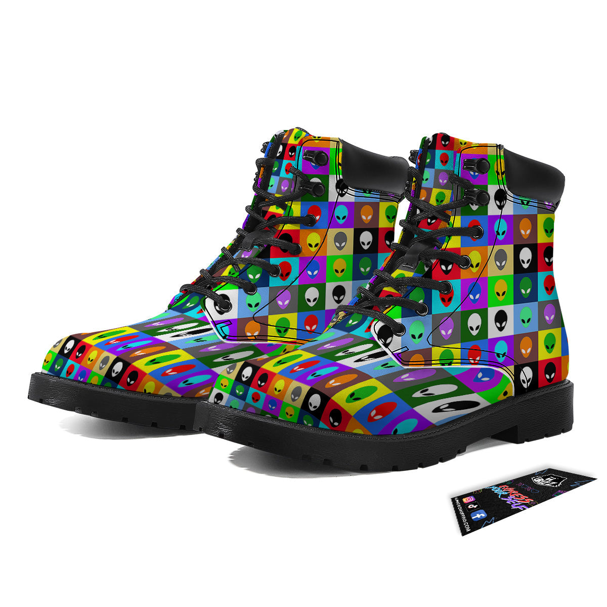 Colorful Retro Aliens Face Print Pattern Boots-grizzshop