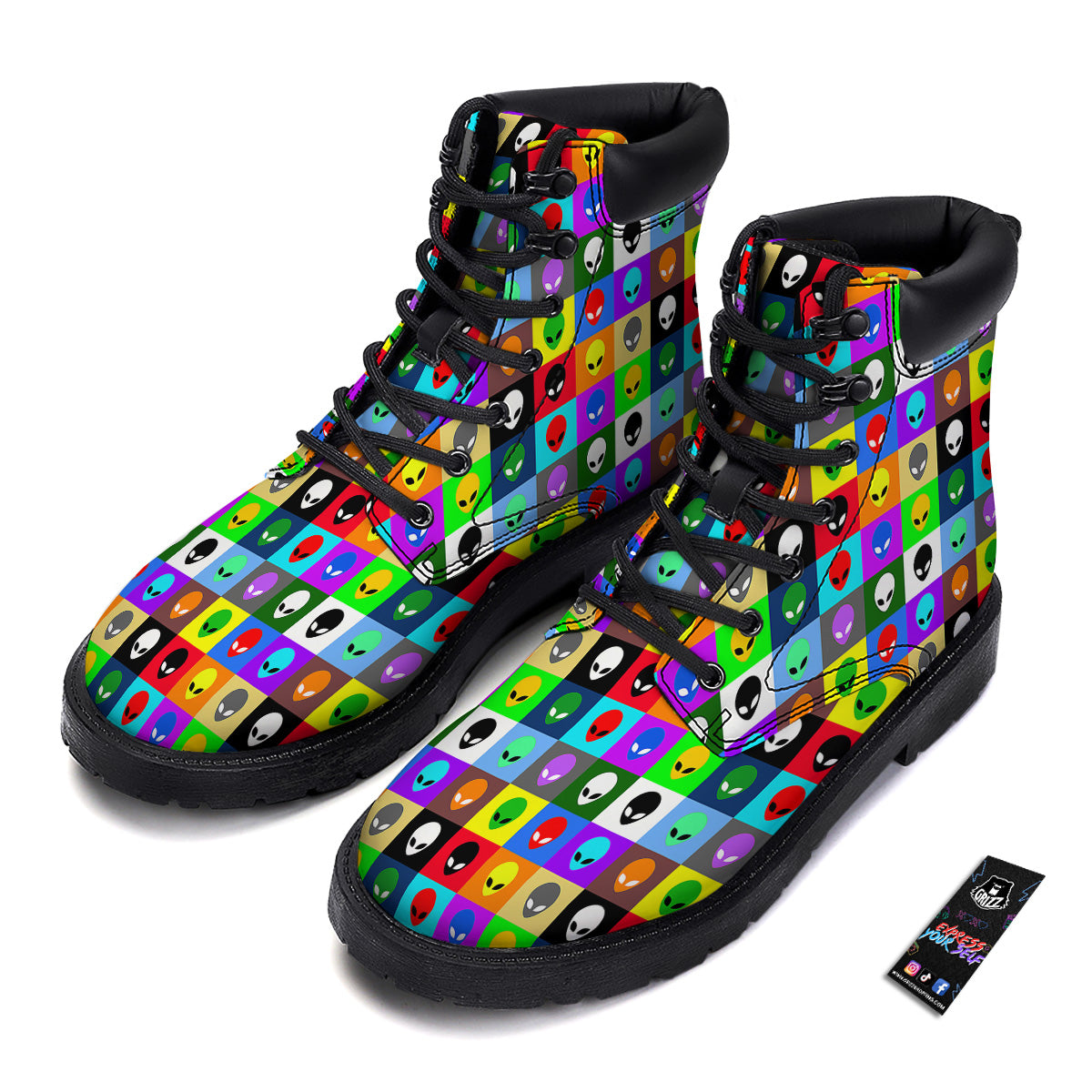 Colorful Retro Aliens Face Print Pattern Boots-grizzshop