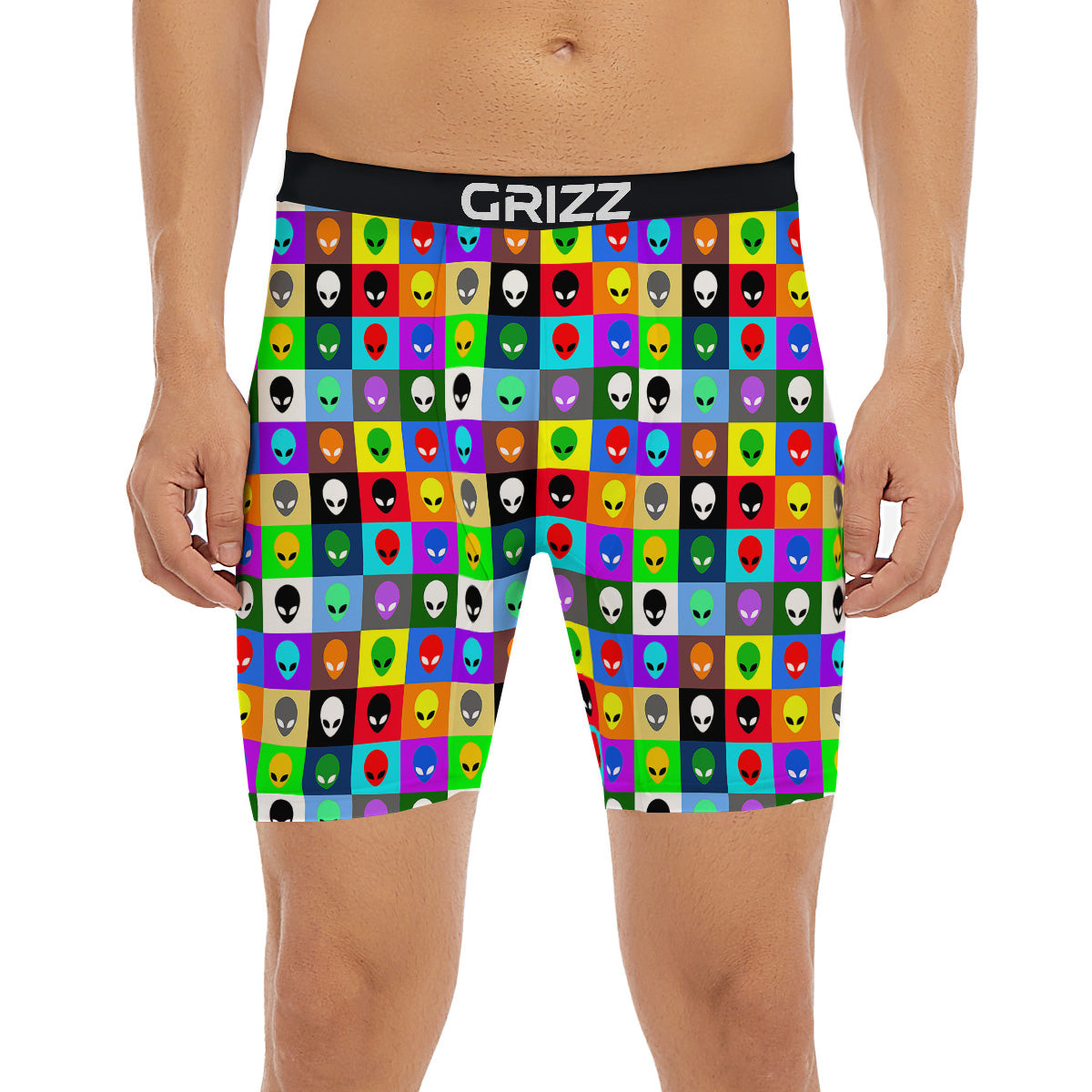 Colorful Retro Aliens Face Print Pattern Boxer Briefs-grizzshop