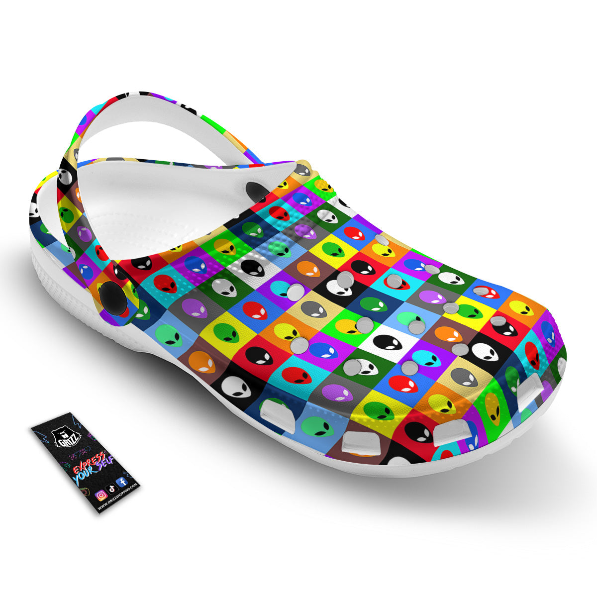 Colorful Retro Aliens Face Print Pattern Clog-grizzshop