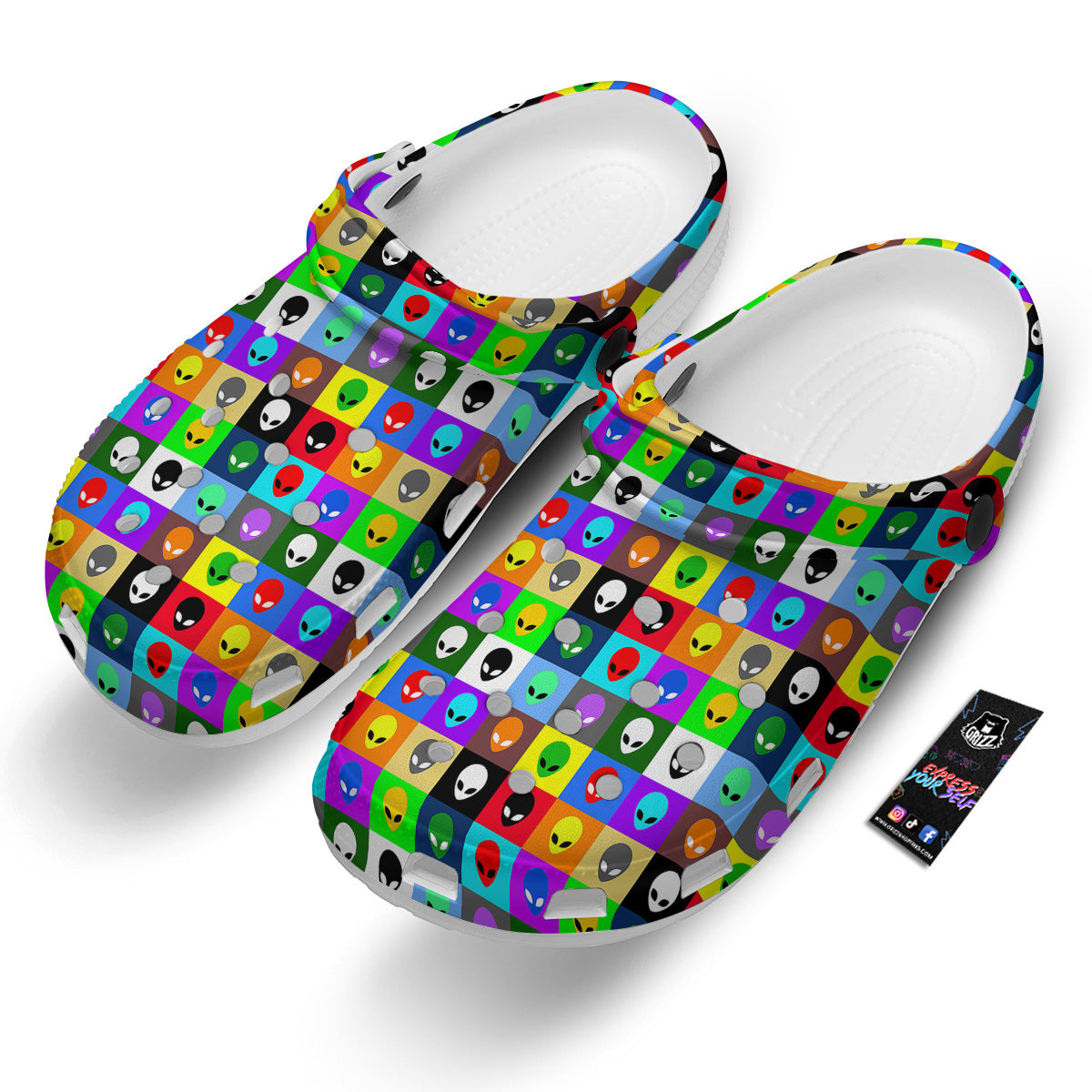 Colorful Retro Aliens Face Print Pattern Clog-grizzshop