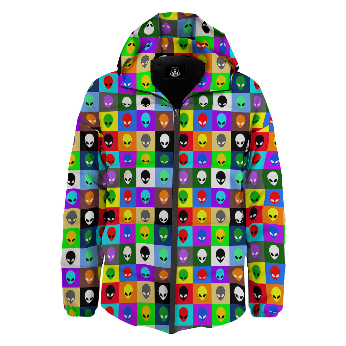 Colorful Retro Aliens Face Print Pattern Down Jacket-grizzshop