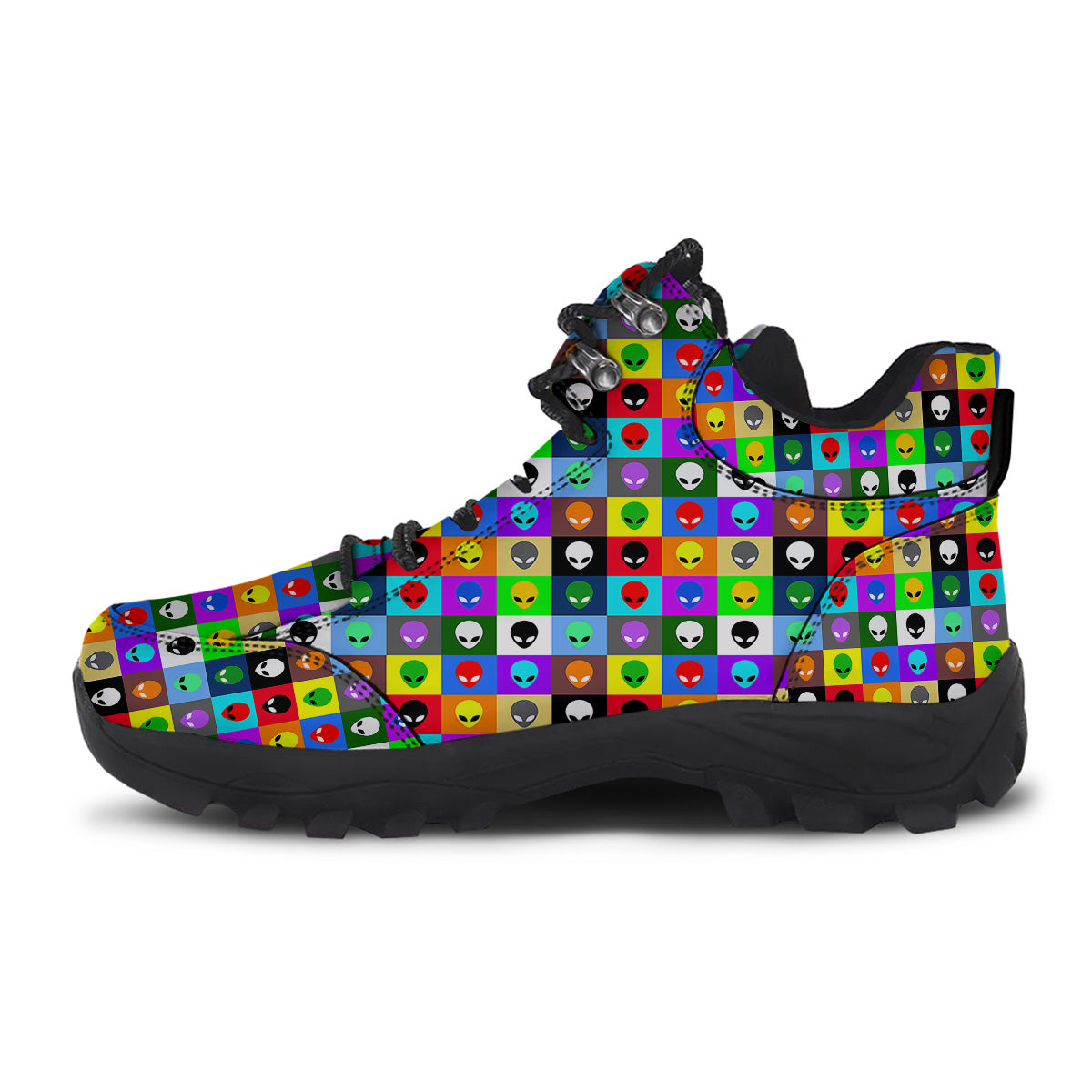 Colorful Retro Aliens Face Print Pattern Hiking Shoes-grizzshop