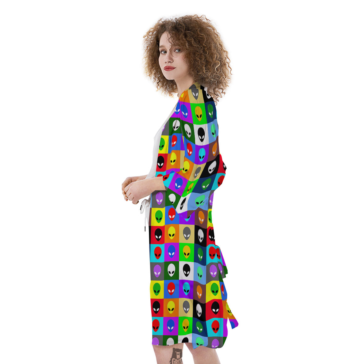 Colorful Retro Aliens Face Print Pattern Kimono-grizzshop