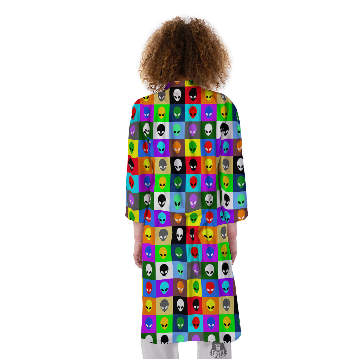 Colorful Retro Aliens Face Print Pattern Kimono-grizzshop