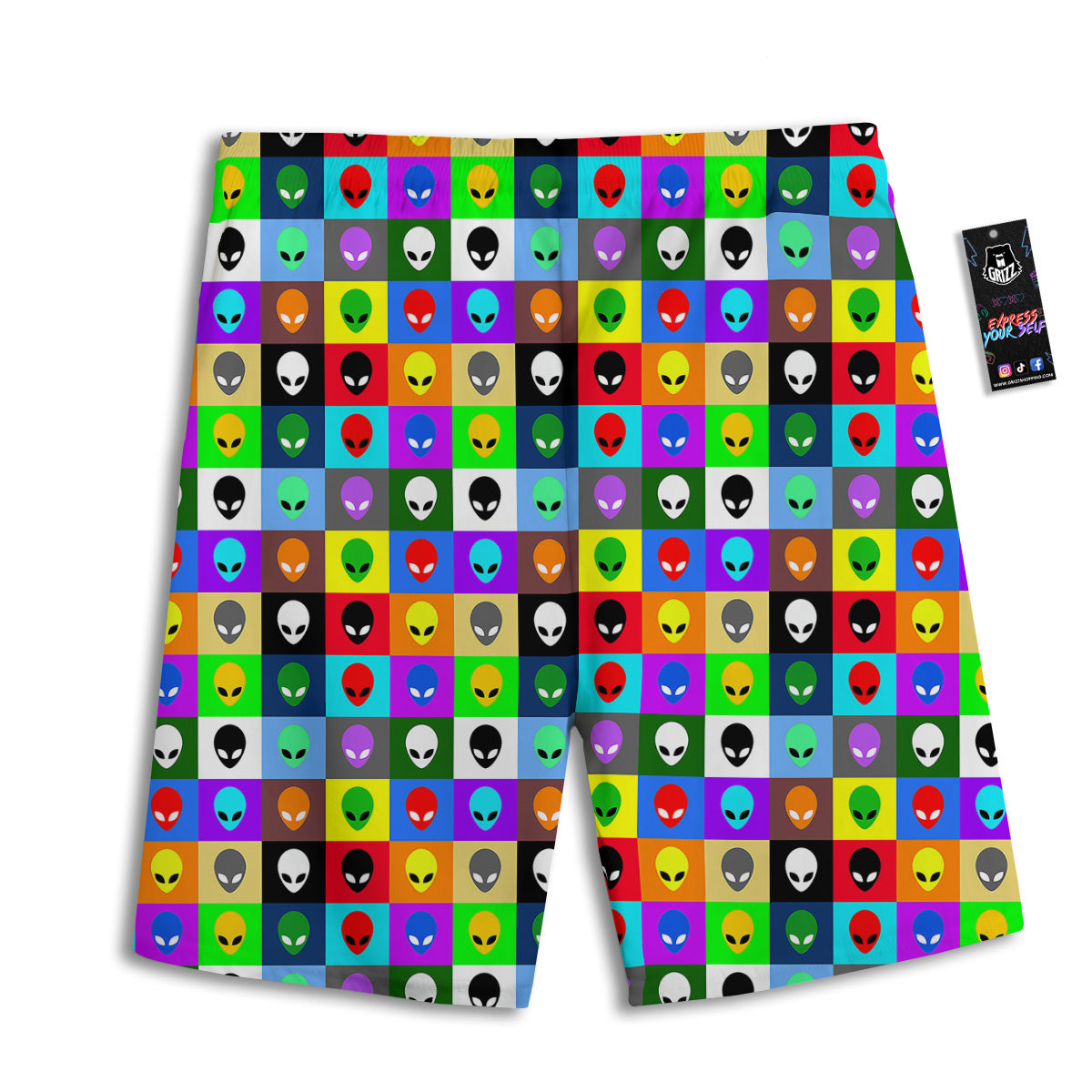 Colorful Retro Aliens Face Print Pattern Men's Athletic Shorts