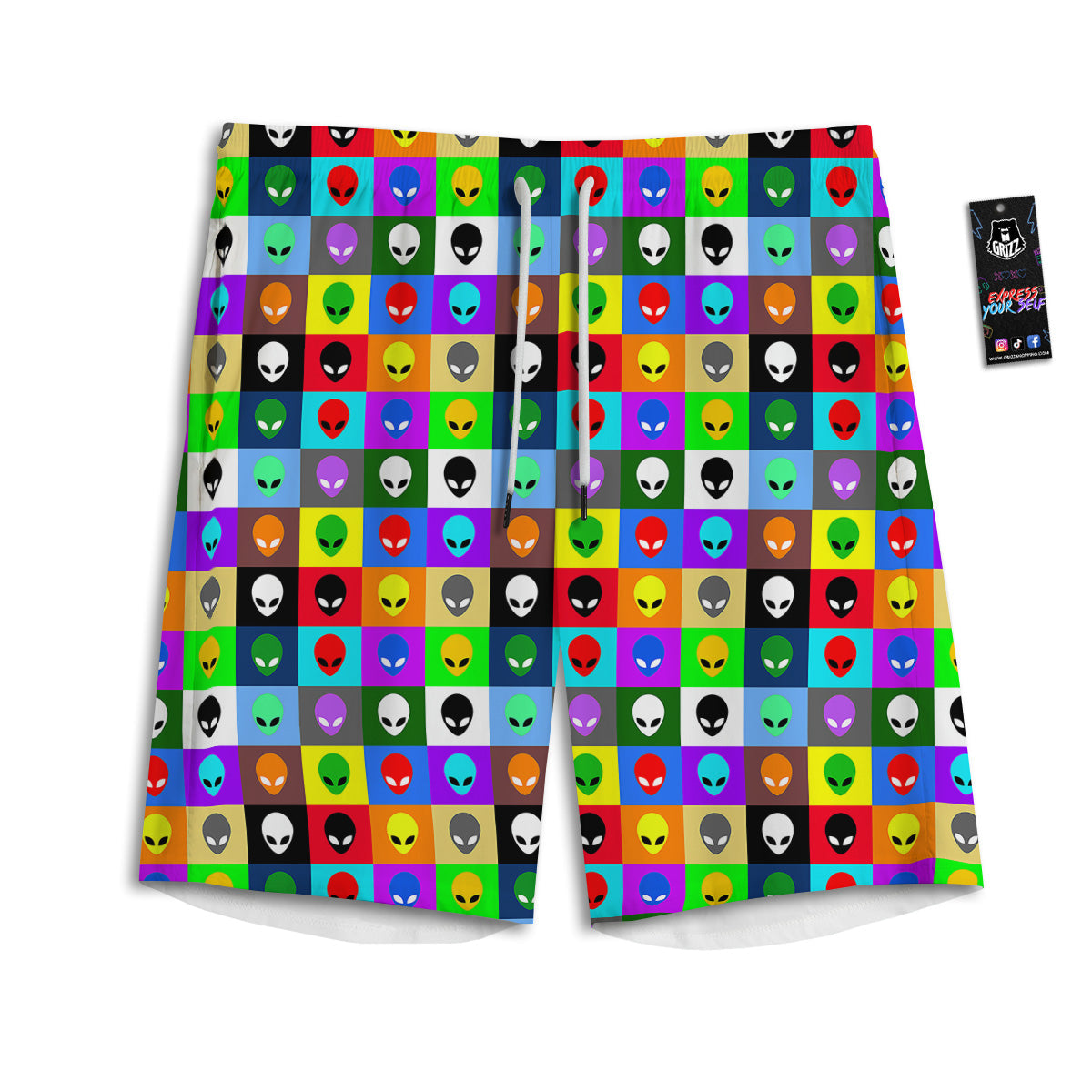 Colorful Retro Aliens Face Print Pattern Men's Athletic Shorts