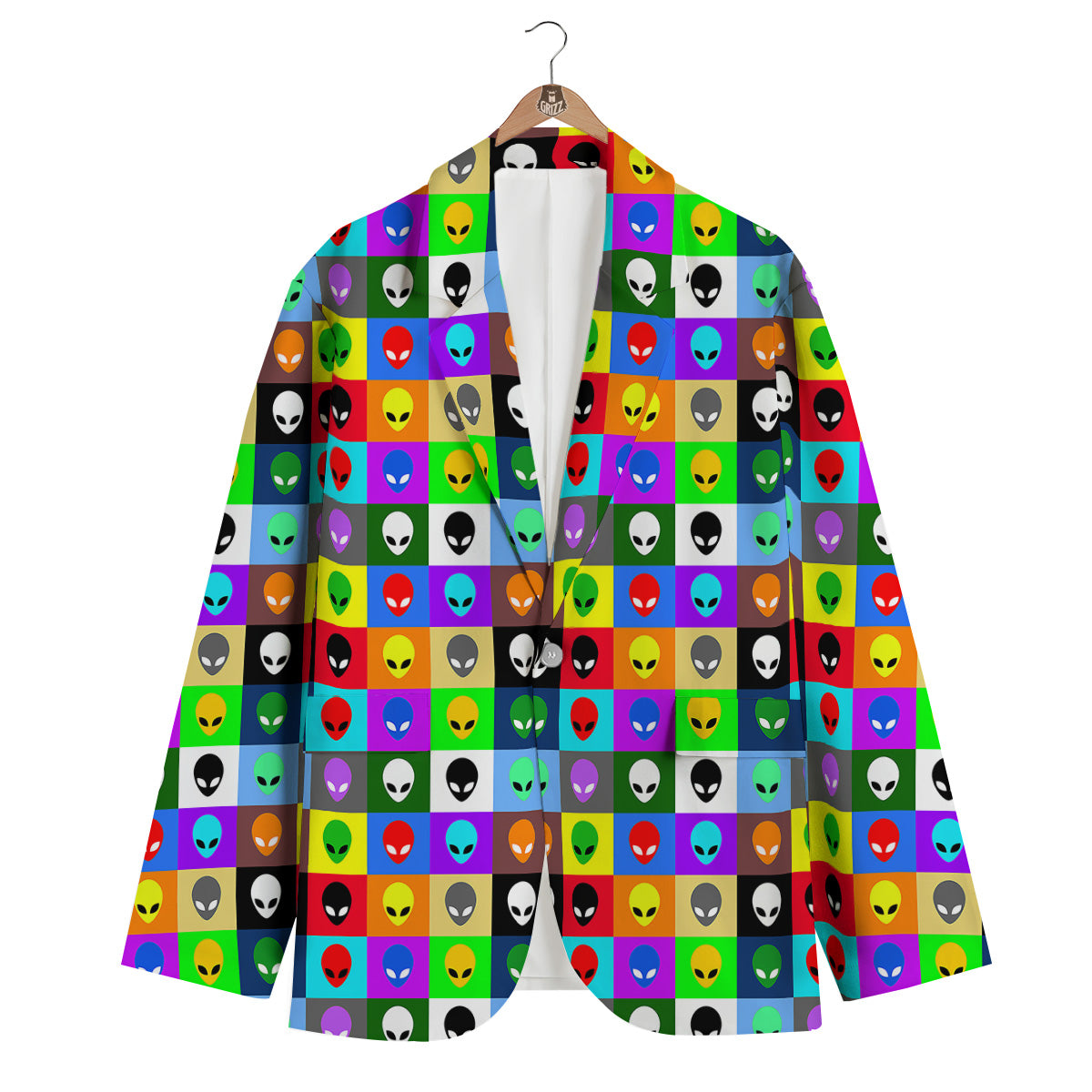 Colorful Retro Aliens Face Print Pattern Men's Blazer-grizzshop