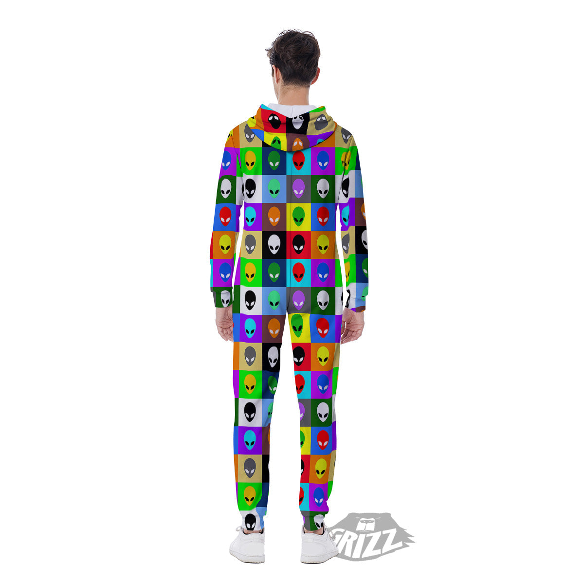 Colorful Retro Aliens Face Print Pattern Men's Jumpsuit-grizzshop