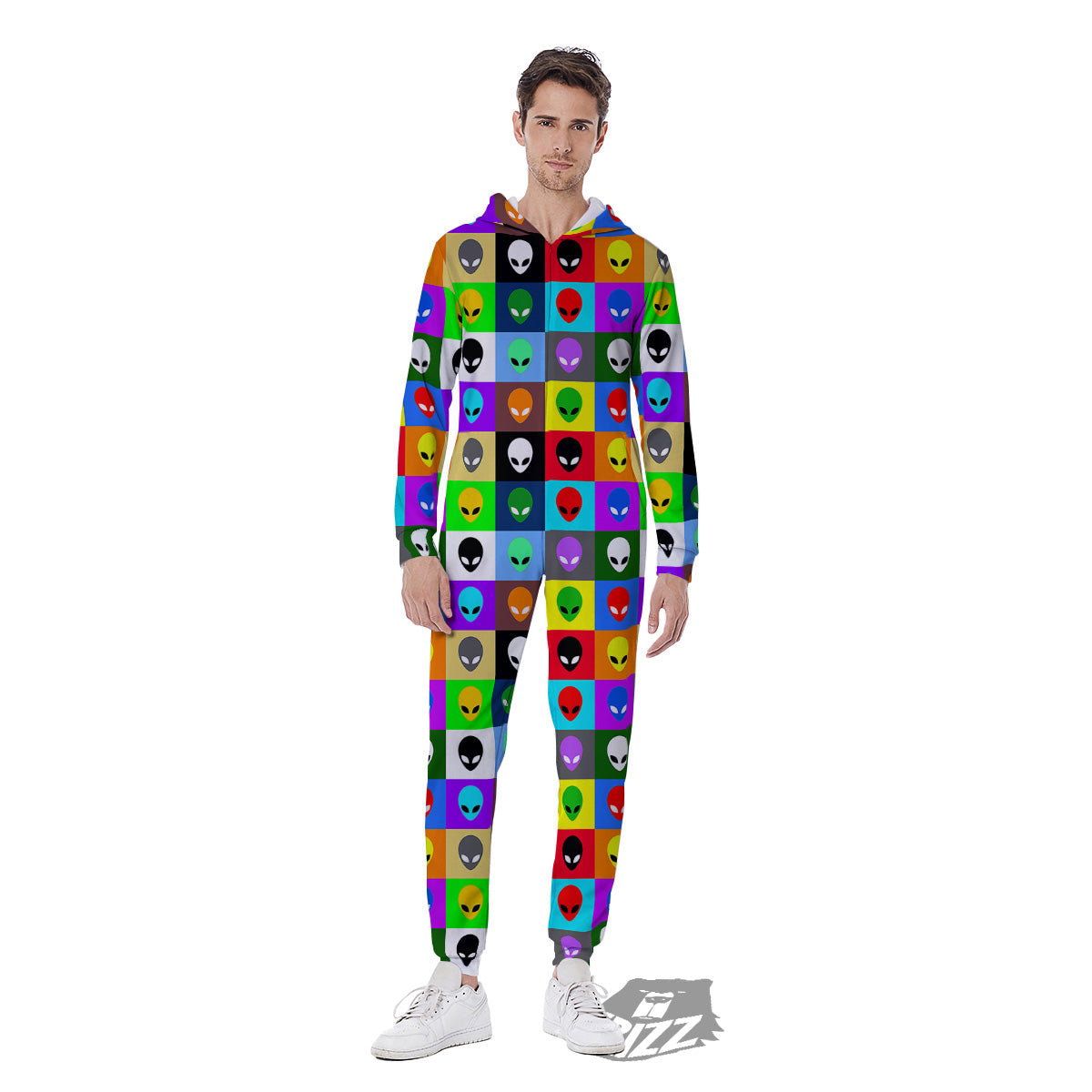 Colorful Retro Aliens Face Print Pattern Men's Jumpsuit-grizzshop