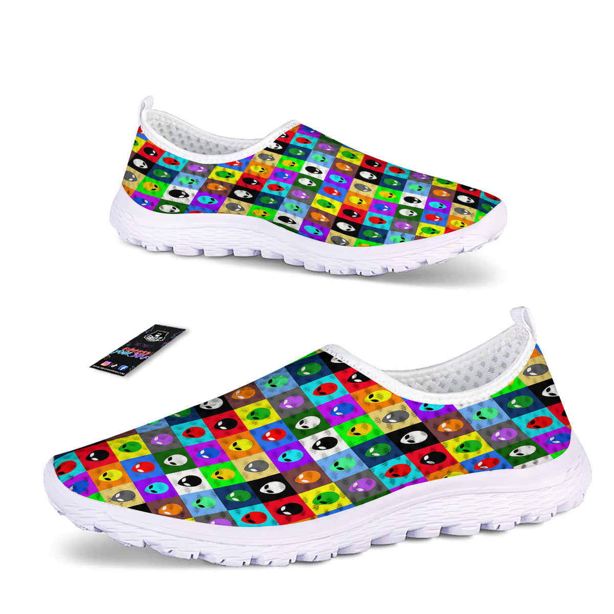 Colorful Retro Aliens Face Print Pattern Nurse Shoes-grizzshop