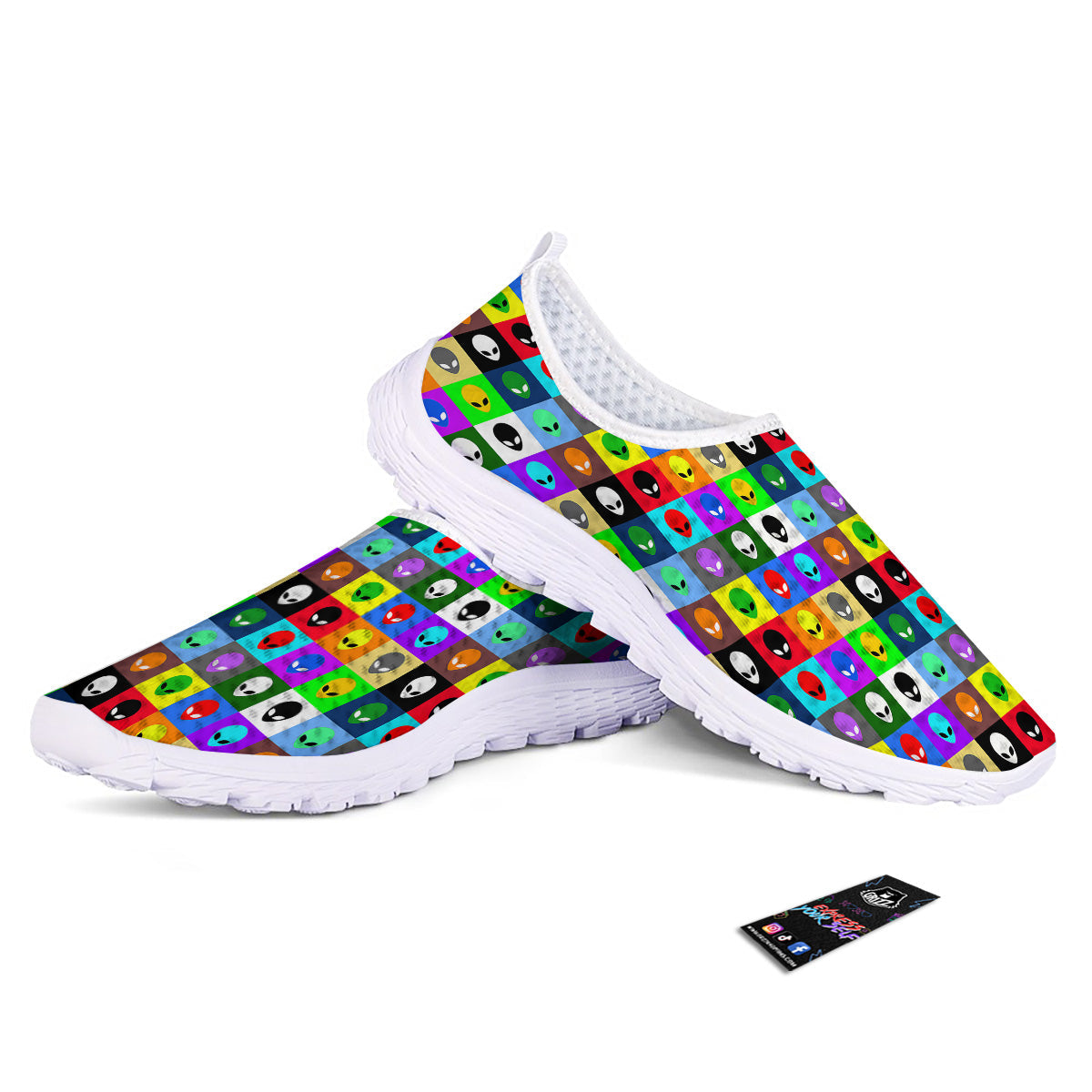 Colorful Retro Aliens Face Print Pattern Nurse Shoes-grizzshop