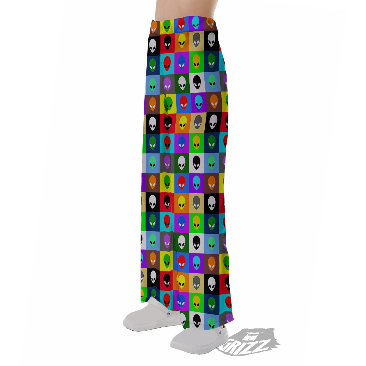 Colorful Retro Aliens Face Print Pattern Pajama Pants-grizzshop