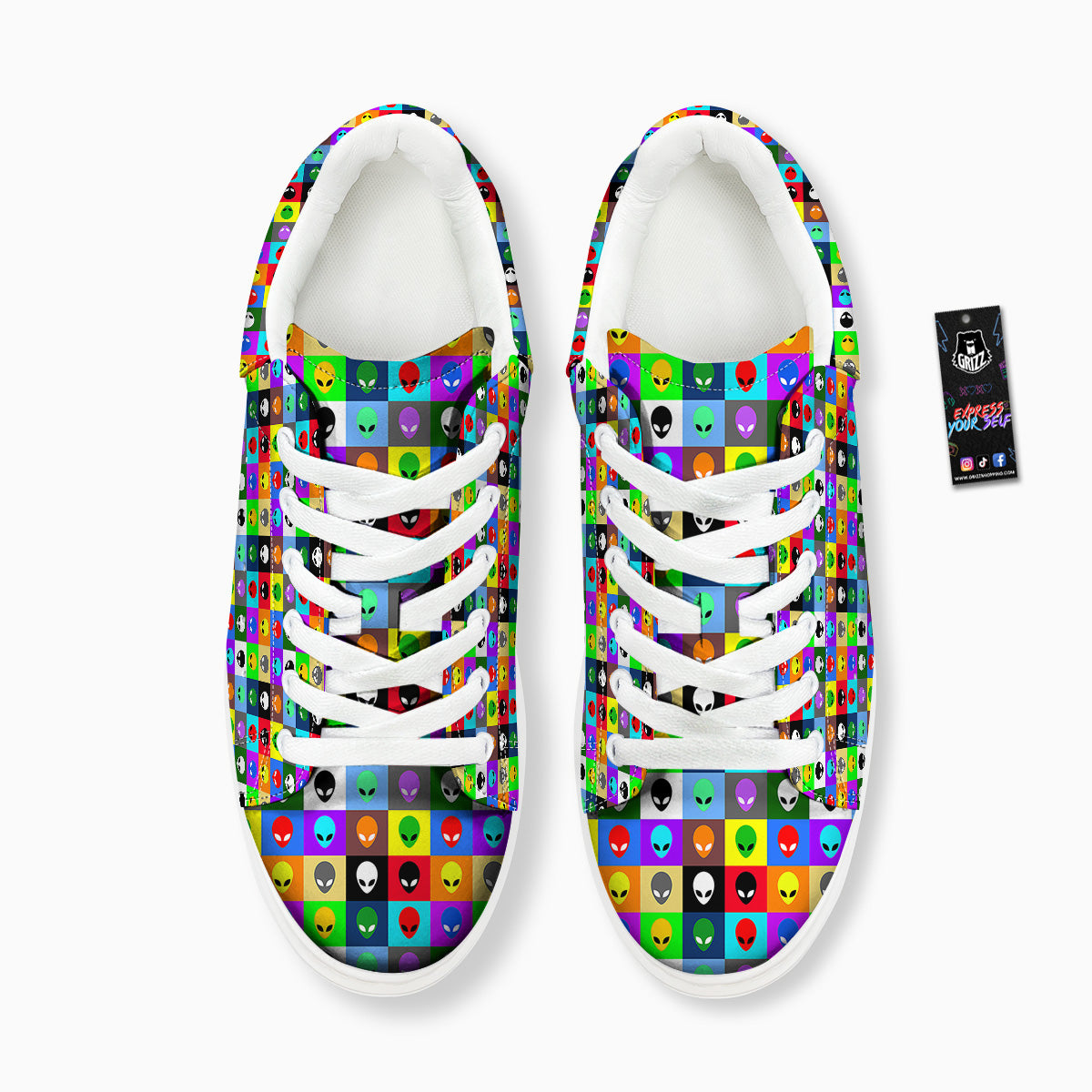 Colorful Retro Aliens Face Print Pattern Platform Shoes-grizzshop
