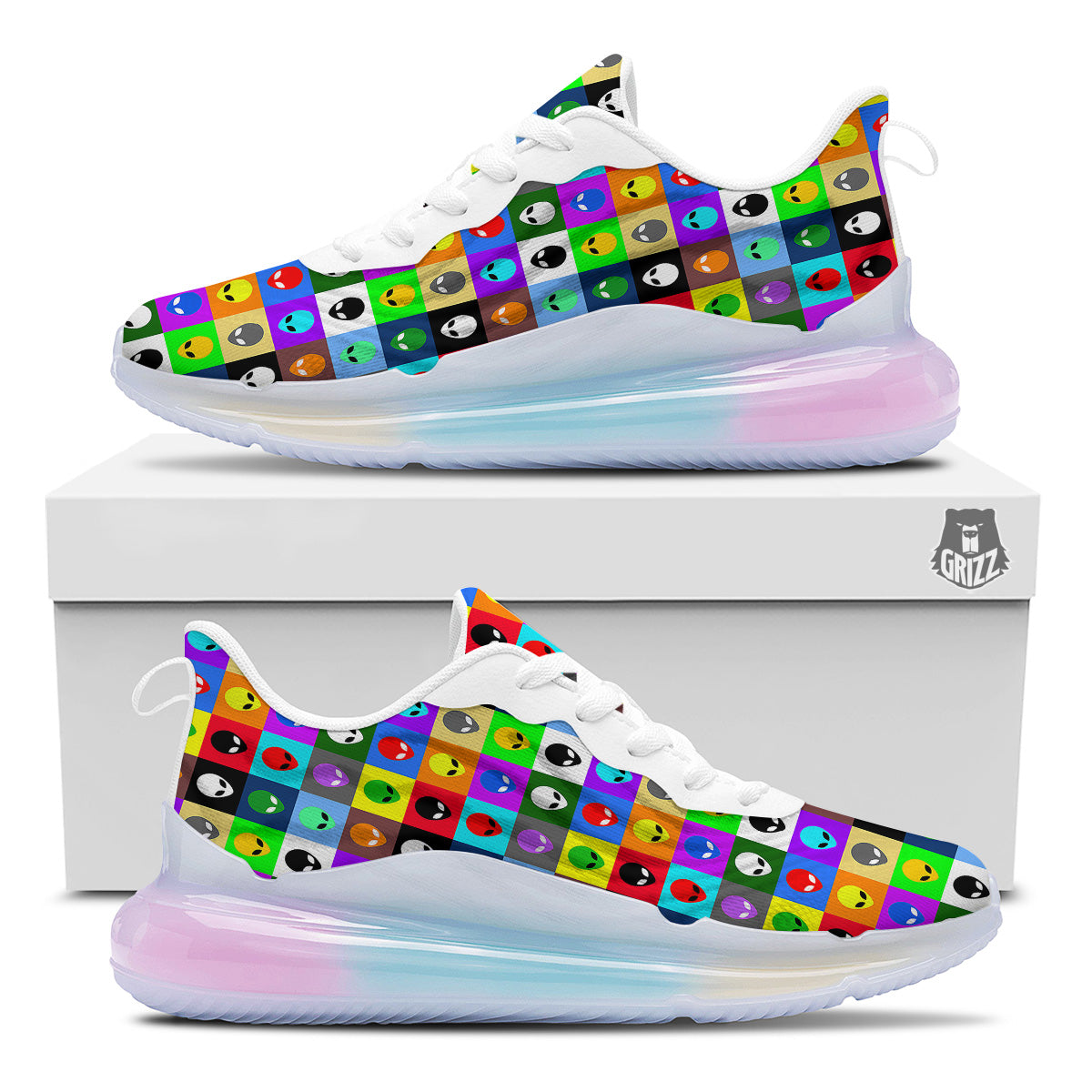 Colorful Retro Aliens Face Print Pattern Running Sneakers-grizzshop
