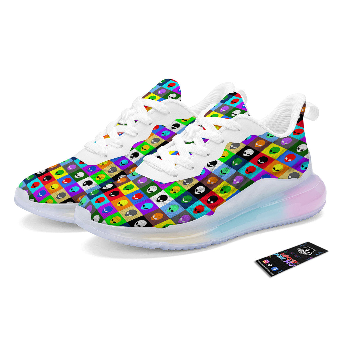 Colorful Retro Aliens Face Print Pattern Running Sneakers-grizzshop