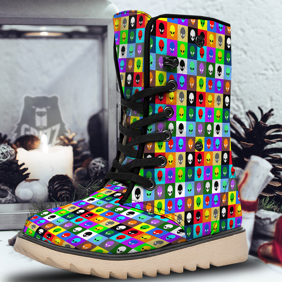 Colorful Retro Aliens Face Print Pattern Snow Boots-grizzshop