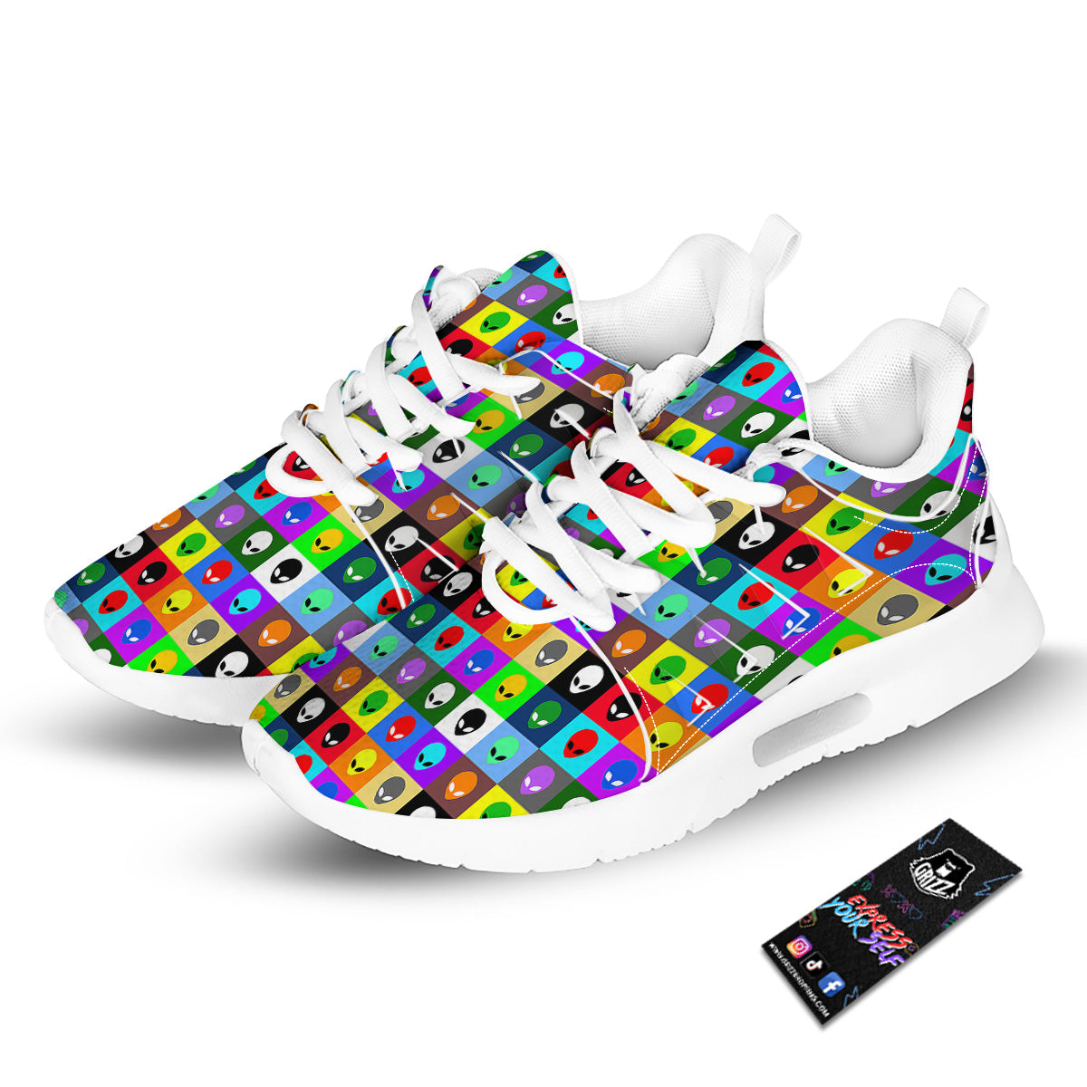 Colorful Retro Aliens Face Print Pattern Tennis Shoes-grizzshop