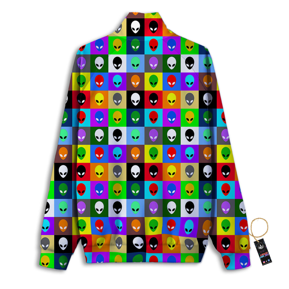 Colorful Retro Aliens Face Print Pattern Track Jacket-grizzshop