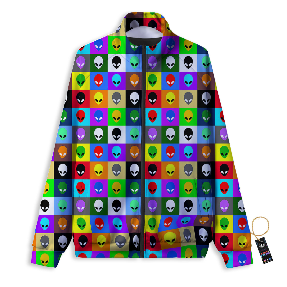 Colorful Retro Aliens Face Print Pattern Track Jacket-grizzshop