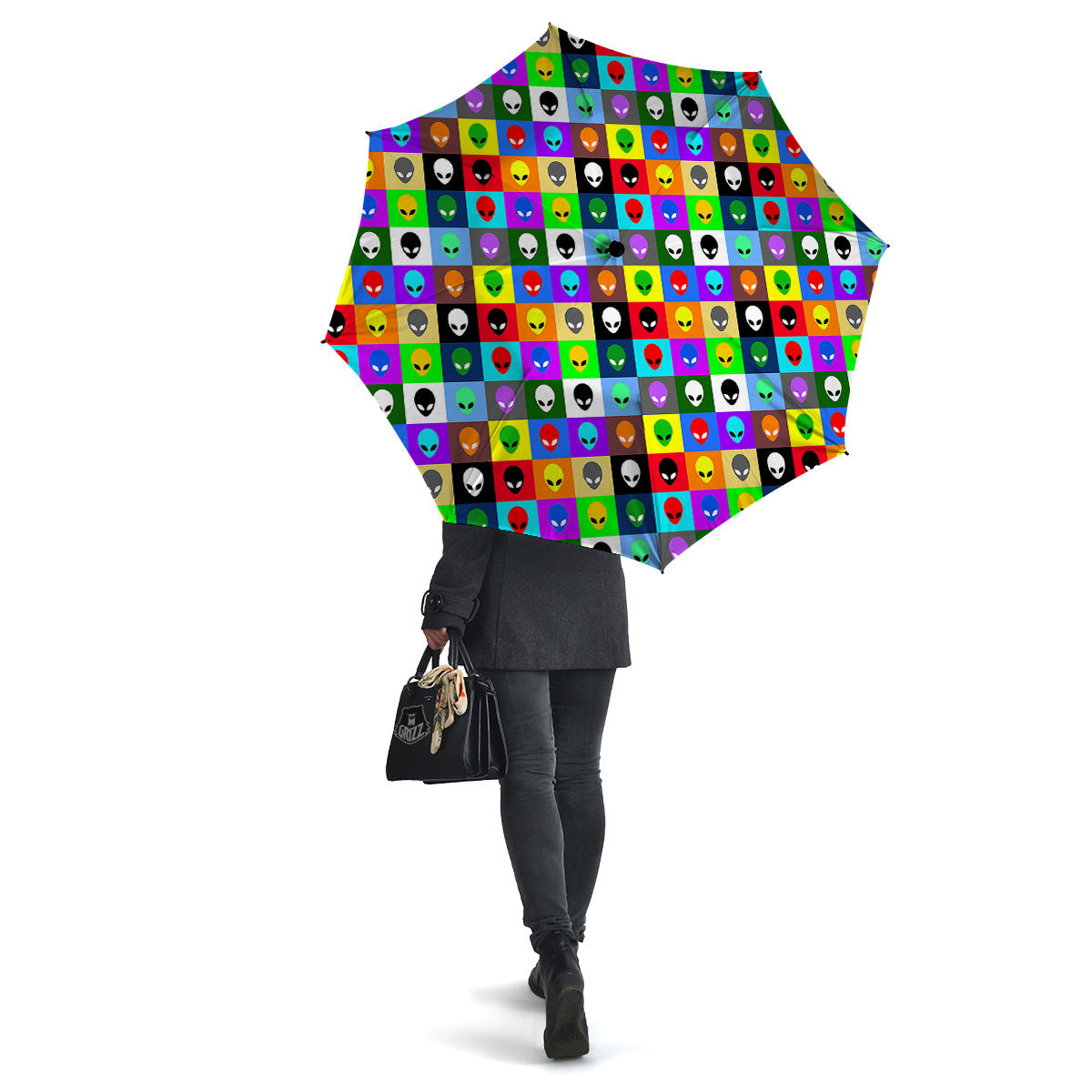 Colorful Retro Aliens Face Print Pattern Umbrella-grizzshop