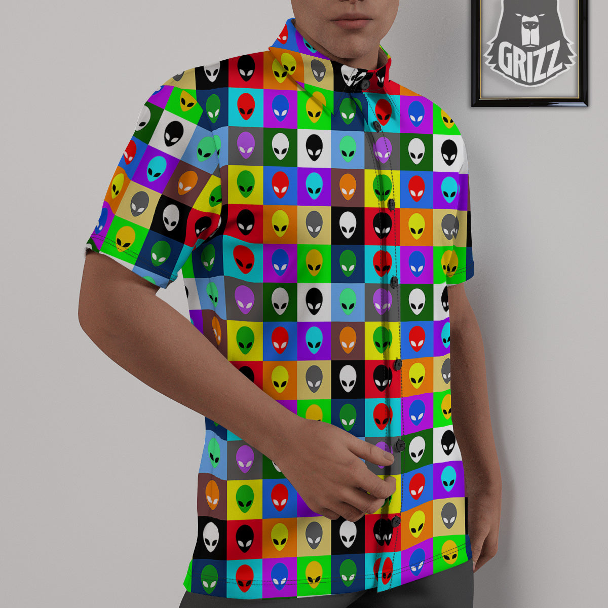 Colorful Retro Aliens Face Print Pattern Untucked Shirts-grizzshop