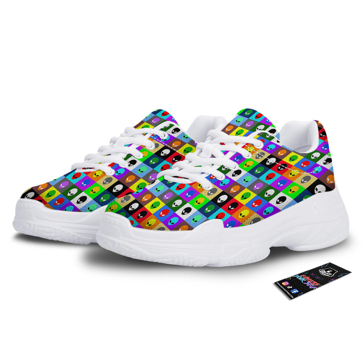 Colorful Retro Aliens Face Print Pattern White Chunky Shoes-grizzshop