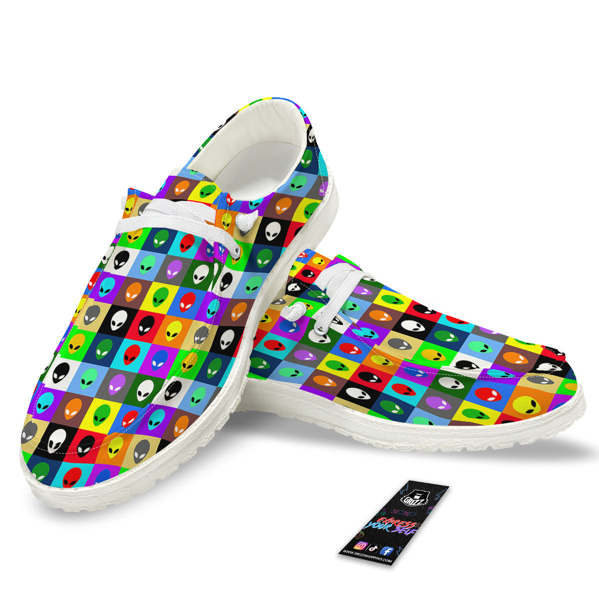 Colorful Retro Aliens Face Print Pattern White Loafers-grizzshop