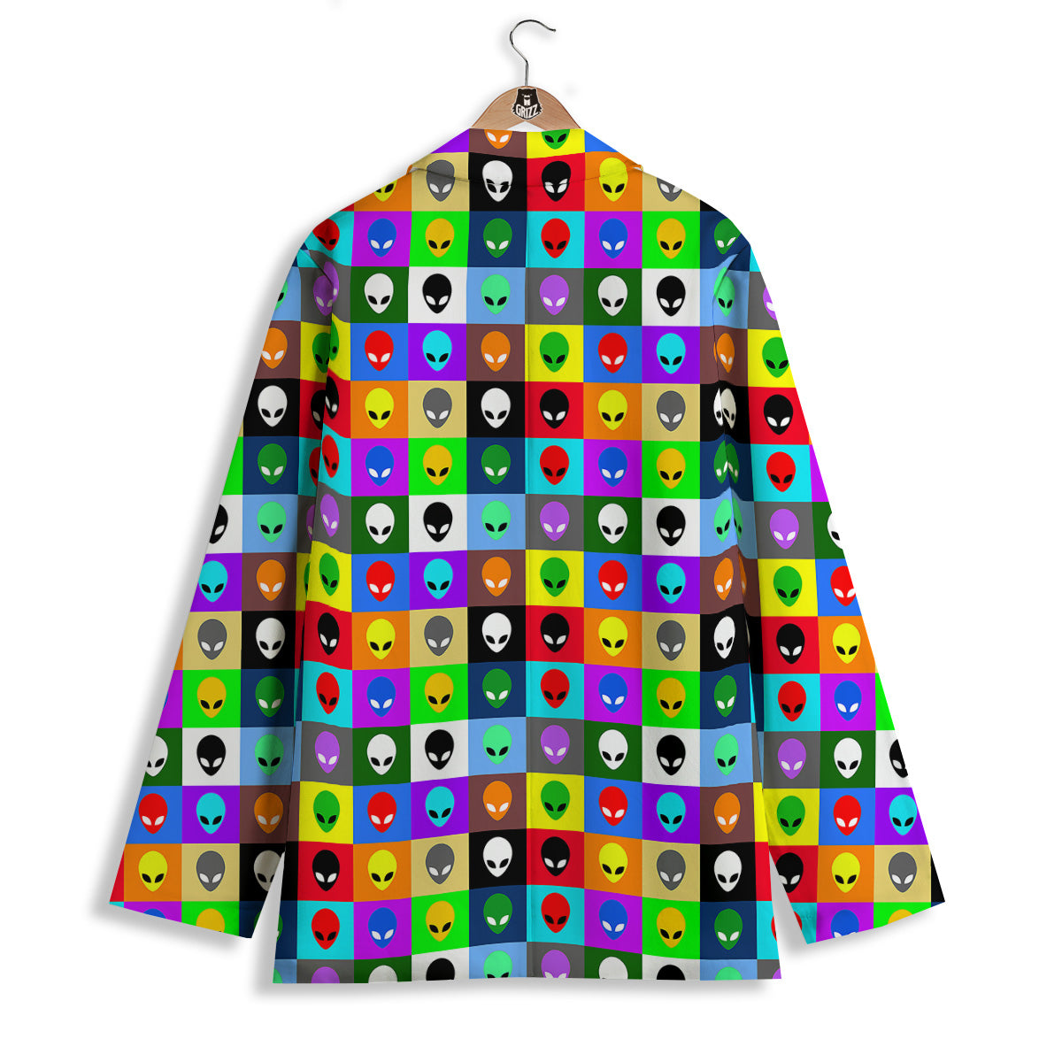 Colorful Retro Aliens Face Print Pattern Women's Blazer-grizzshop