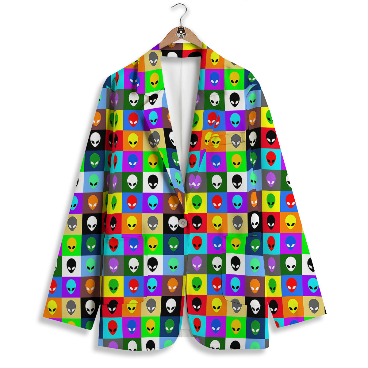 Colorful Retro Aliens Face Print Pattern Women's Blazer-grizzshop