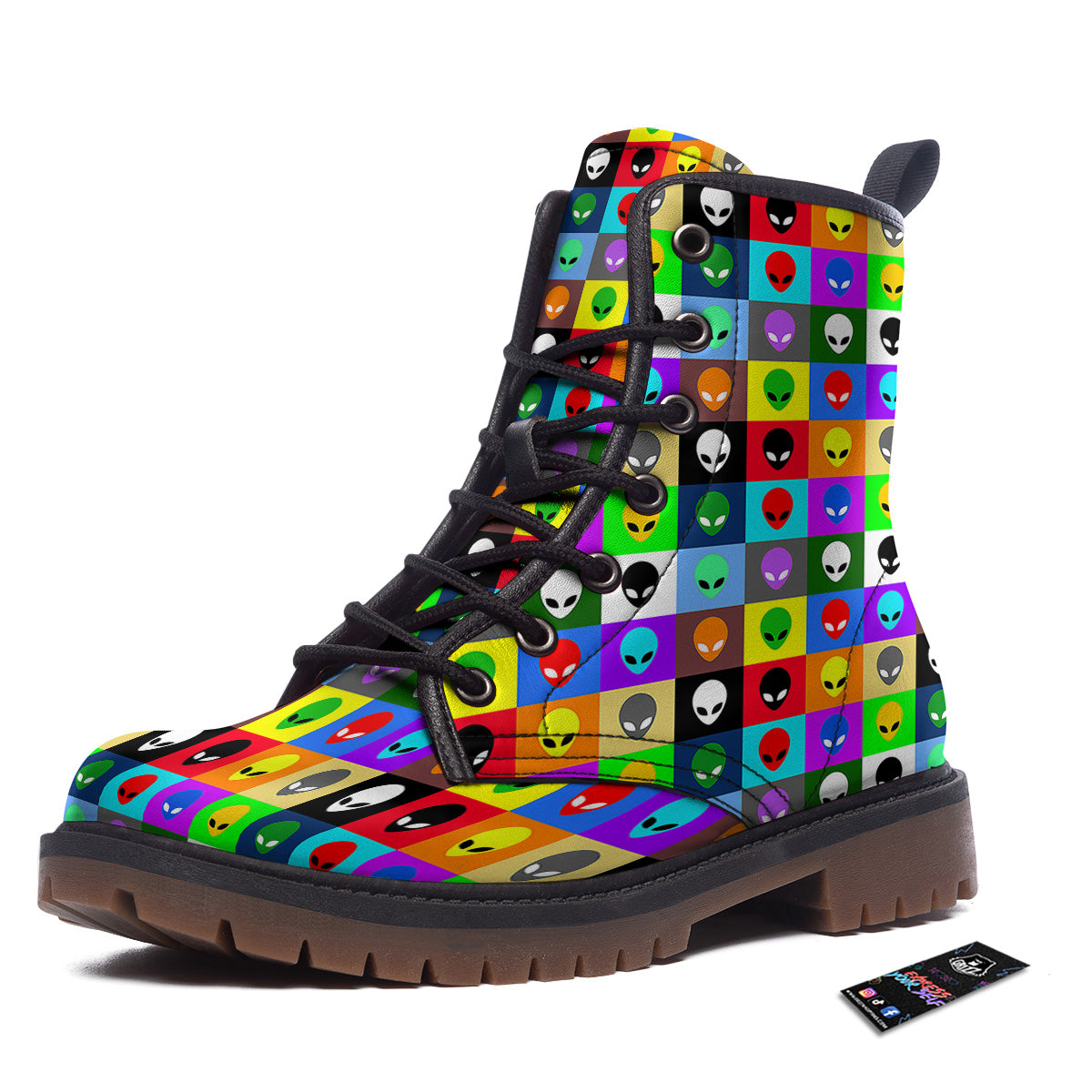 Colorful Retro Aliens Face Print Pattern Work Boots-grizzshop