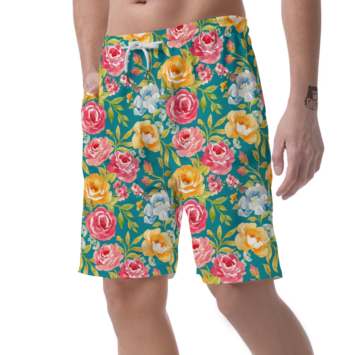 Colorful Rose Flower Men's Shorts-grizzshop