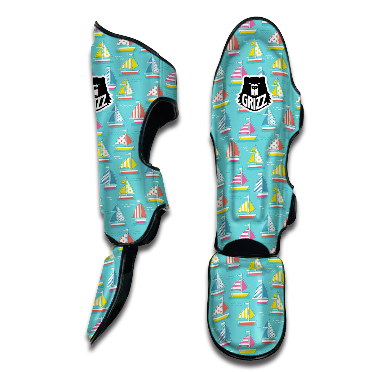 Colorful Sailing Boat Print Pattern Muay Thai Shin Guards-grizzshop