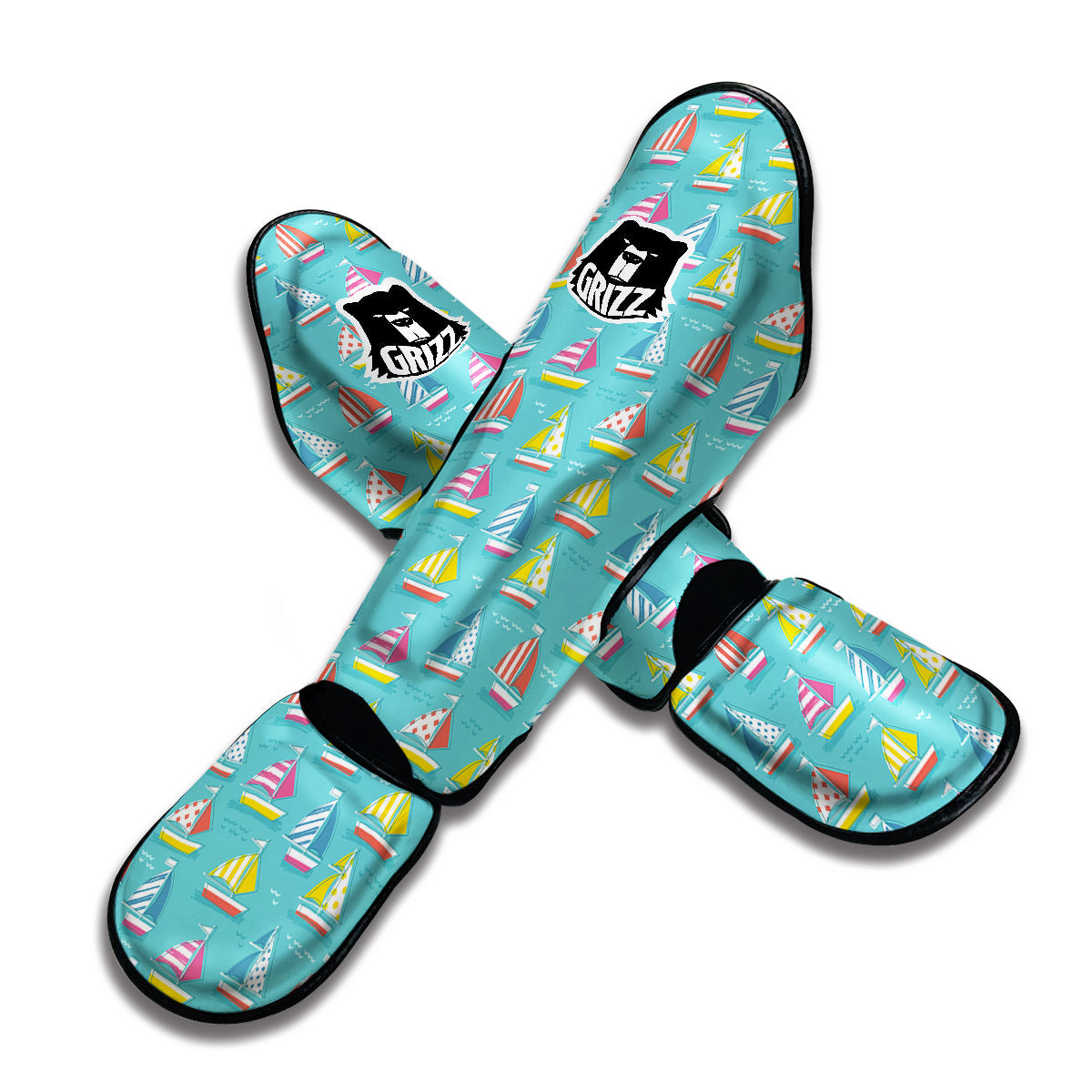 Colorful Sailing Boat Print Pattern Muay Thai Shin Guards-grizzshop