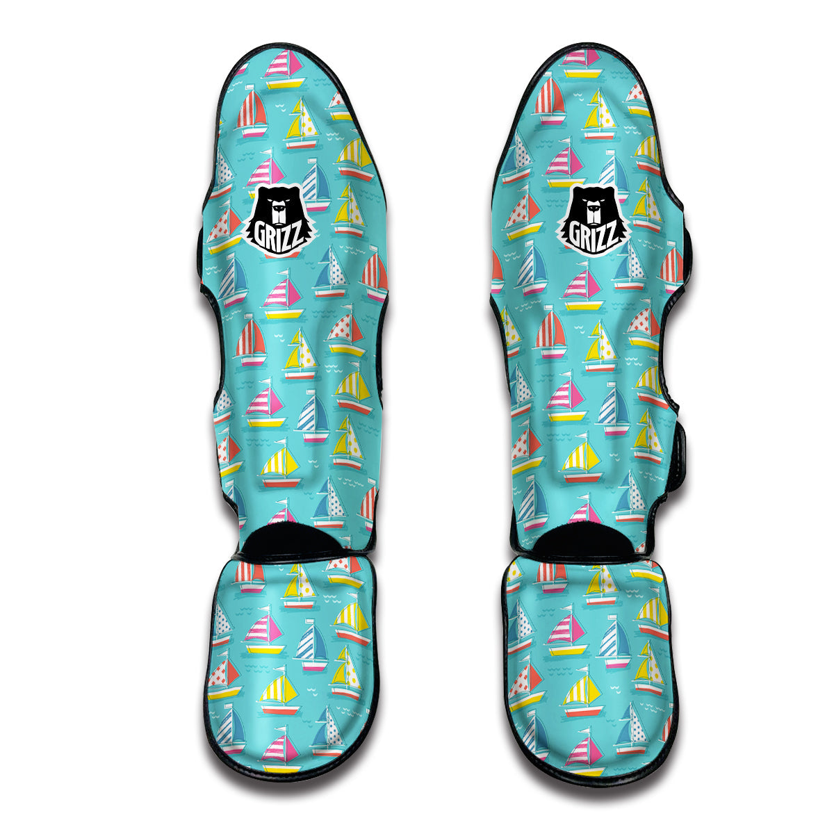 Colorful Sailing Boat Print Pattern Muay Thai Shin Guards-grizzshop