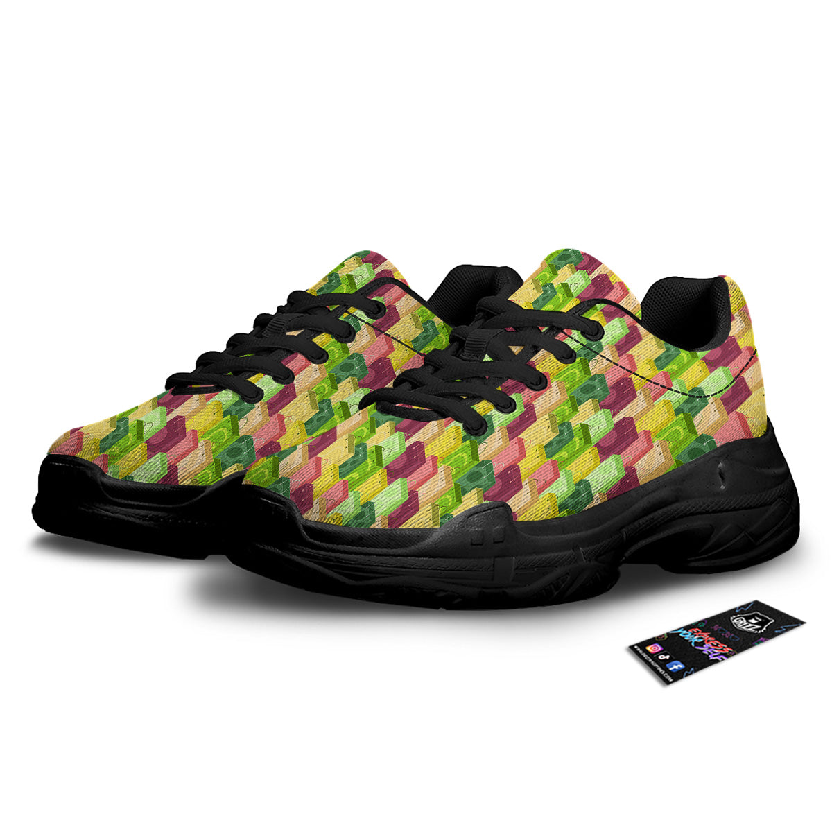 Colorful Shopping Bags Print Pattern Black Chunky Shoes-grizzshop