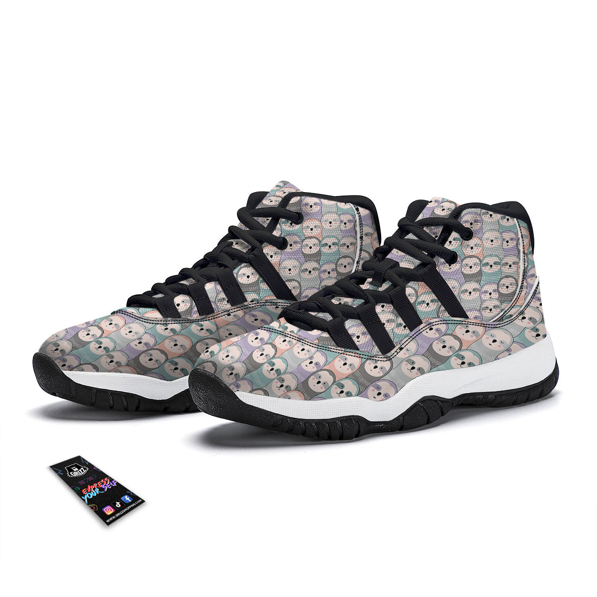 Colorful Sloth Pattern Print Black Bball Shoes-grizzshop