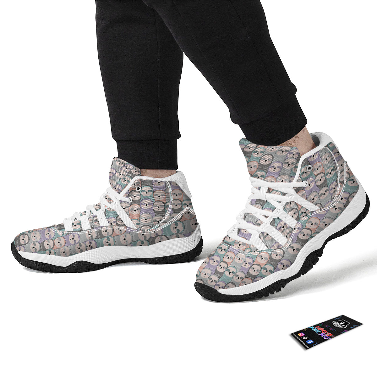 Colorful Sloth Pattern Print White Bball Shoes-grizzshop