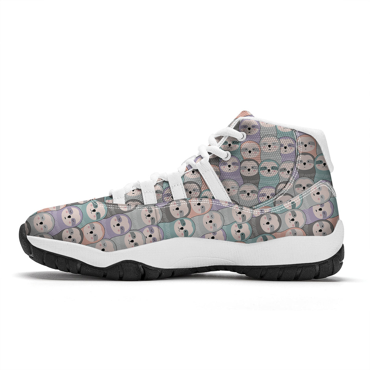 Colorful Sloth Pattern Print White Bball Shoes-grizzshop