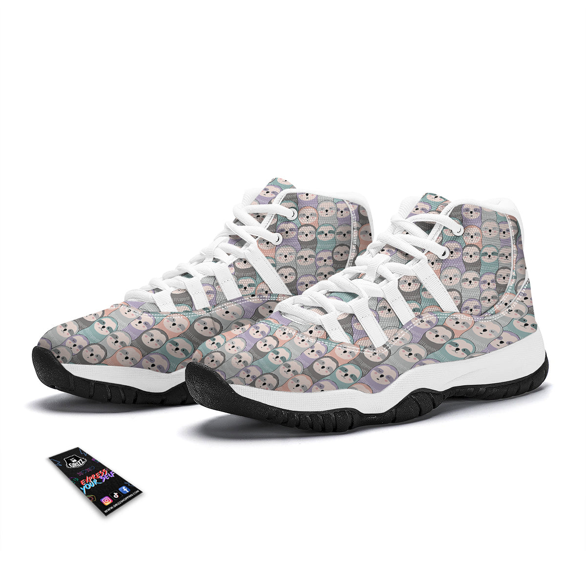 Colorful Sloth Pattern Print White Bball Shoes-grizzshop