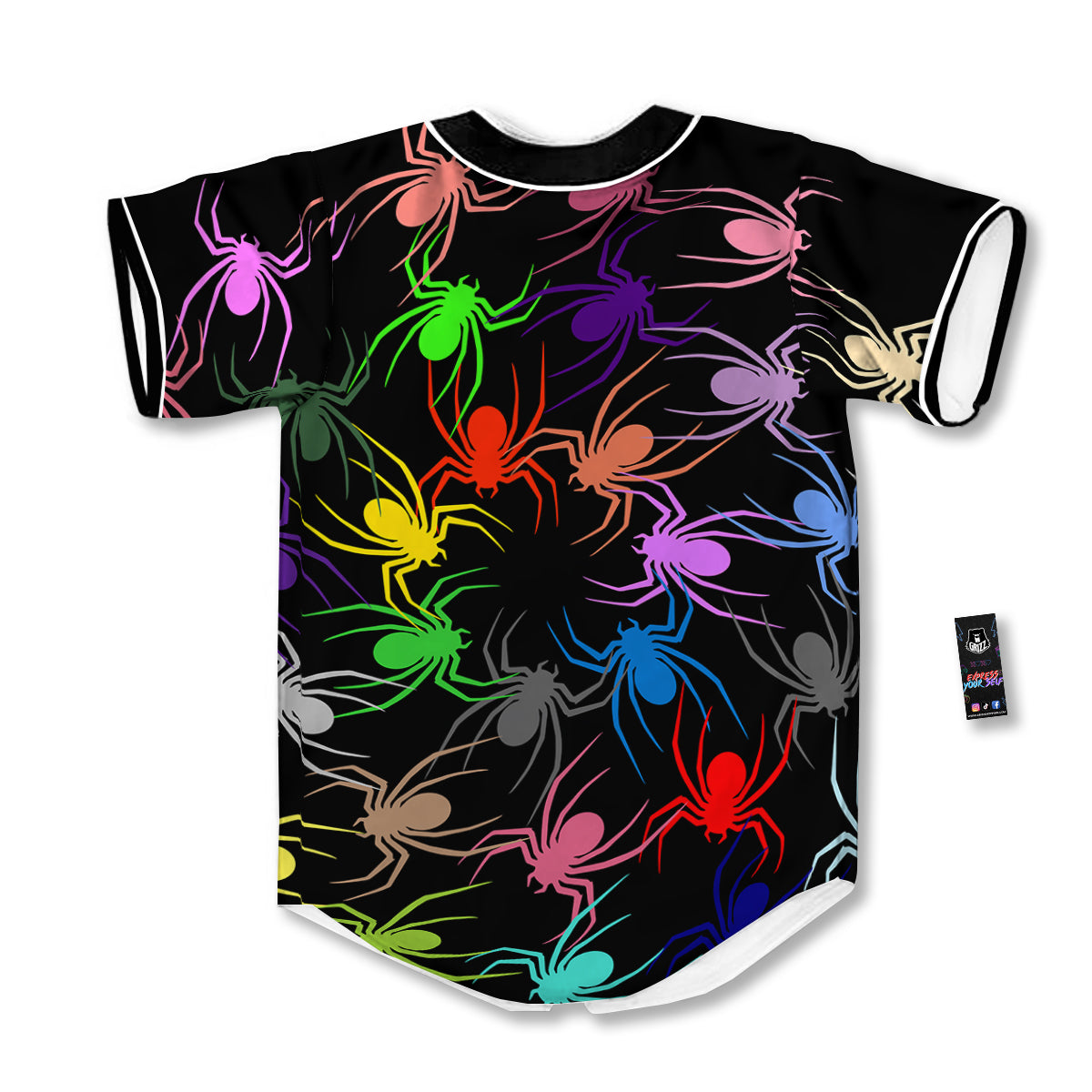 Colorful Spider And Spiral Web Print Baseball Jersey-grizzshop