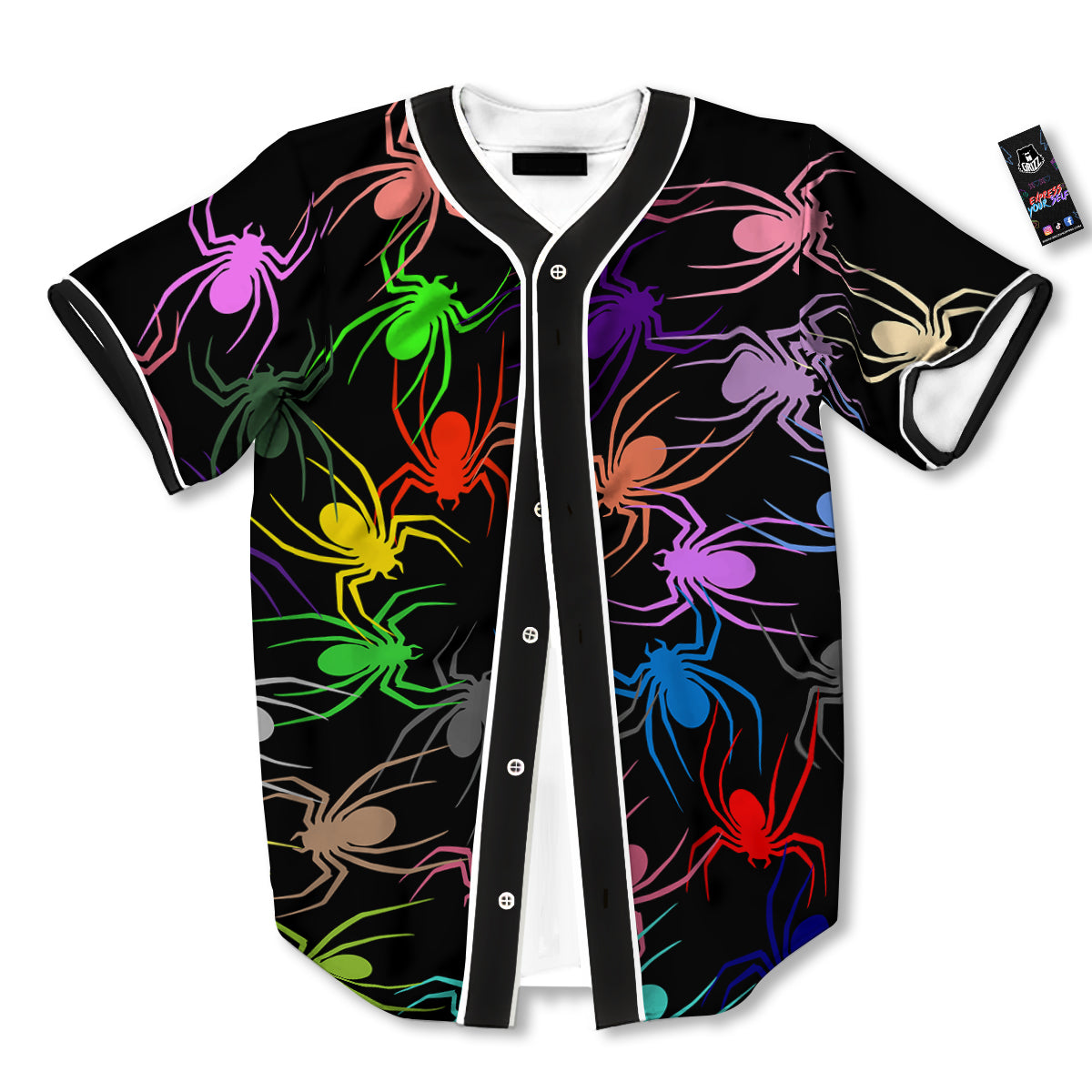 Colorful Spider And Spiral Web Print Baseball Jersey-grizzshop