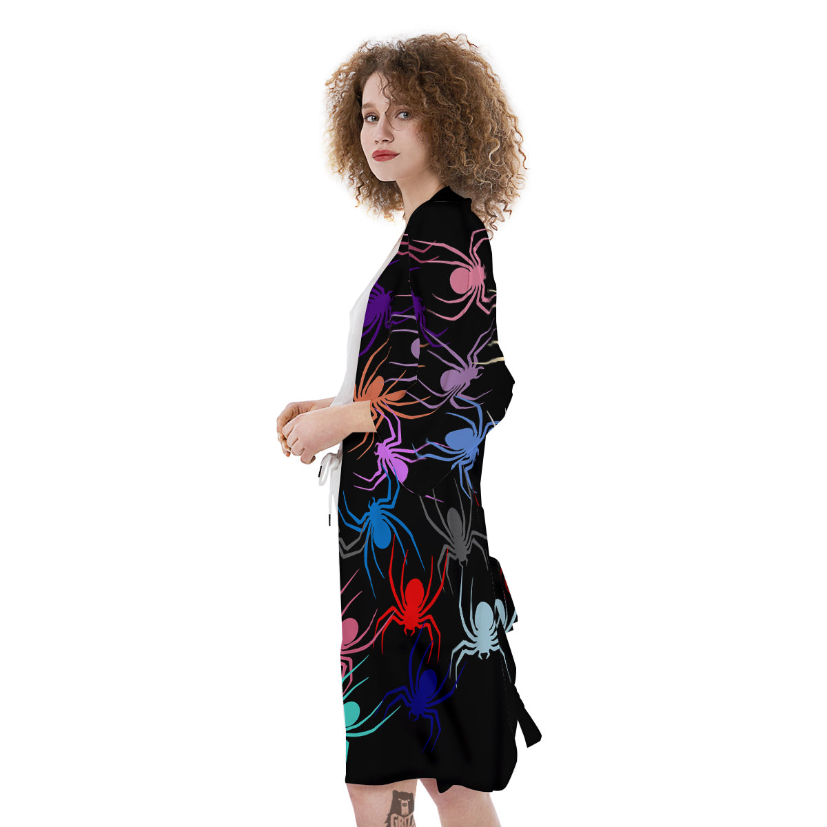 Colorful Spider And Spiral Web Print Kimono-grizzshop