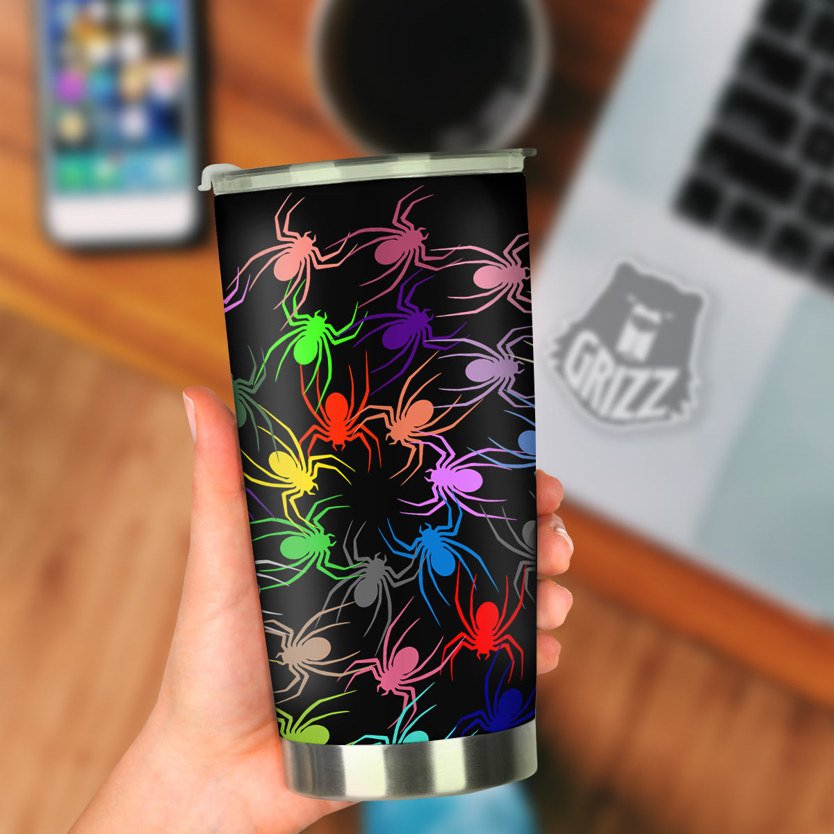 Colorful Spider And Spiral Web Print Tumbler-grizzshop